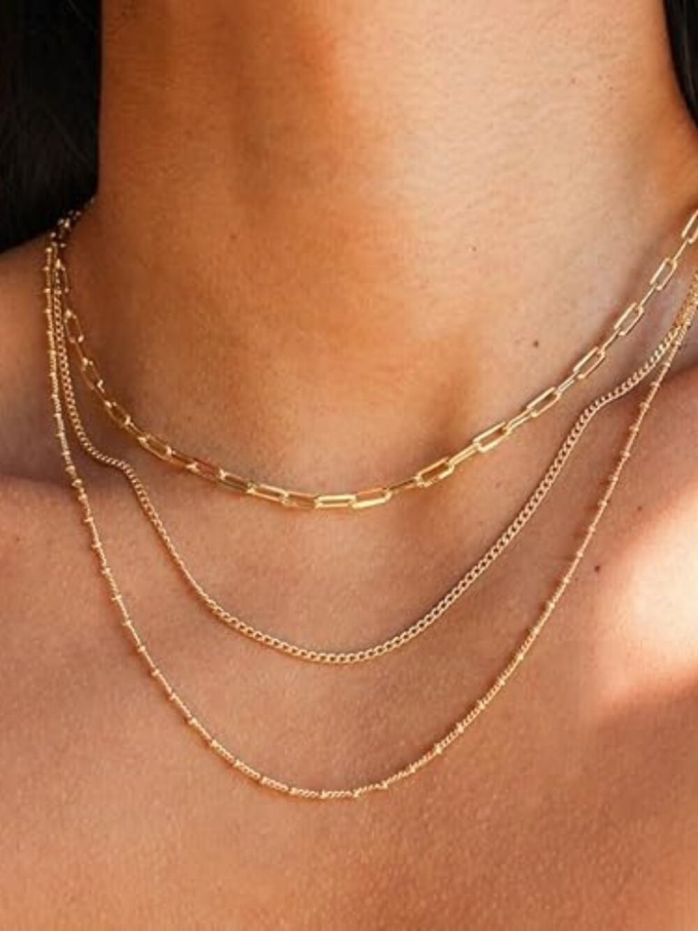 Waterproof Layered Gold Necklace Set – 14K Gold Plated Dainty Non-Tarnish Stacka